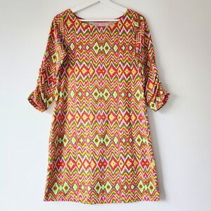 SOYBU‎ Tunic Dress Womens Medium Pink Green Bright Stretch Lagenlook Cottagecore